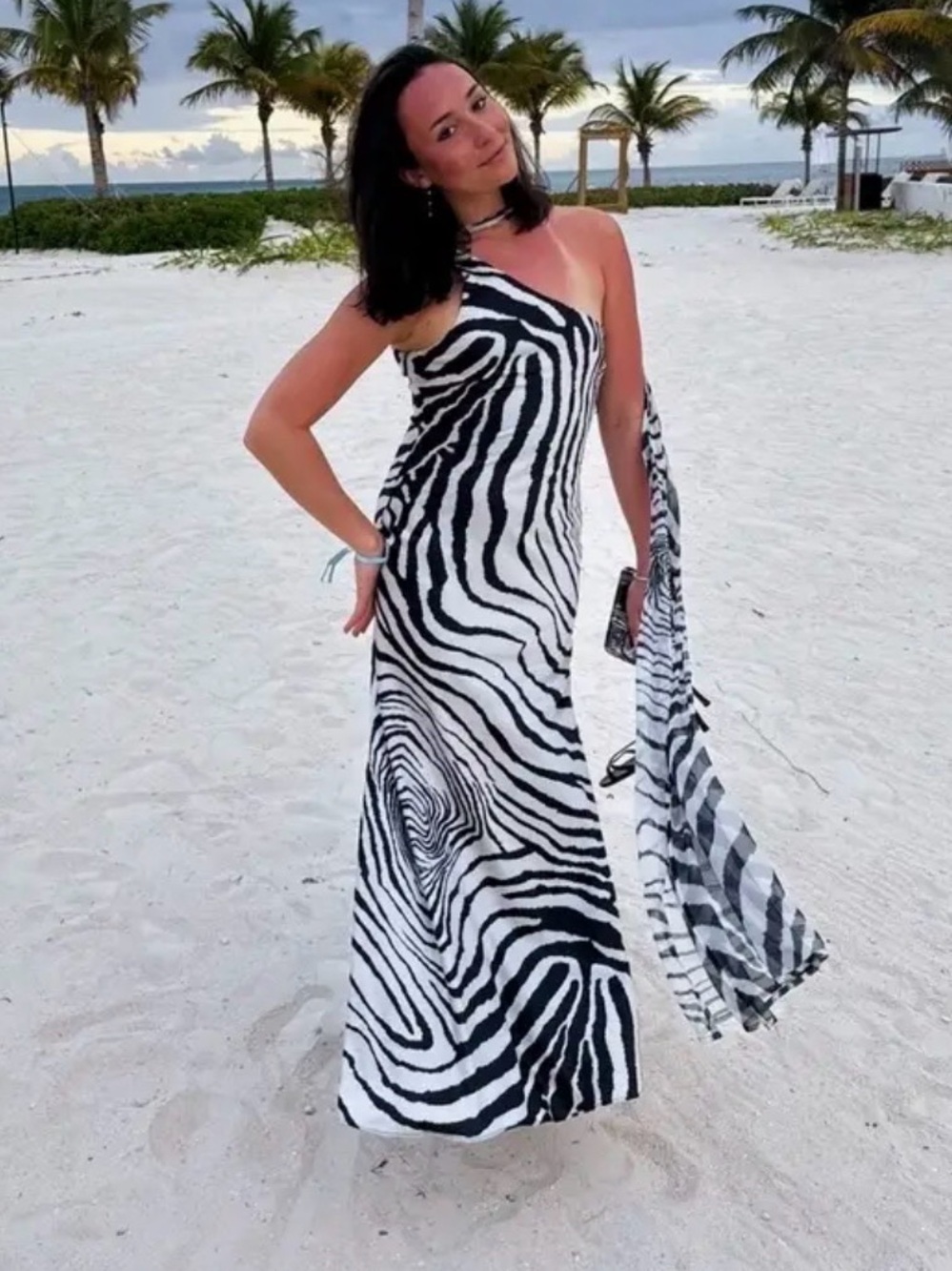 DELFI Collective Nairobi Gown One Shoulder Zebra Print Maxi size Medium - Picture 8 of 15